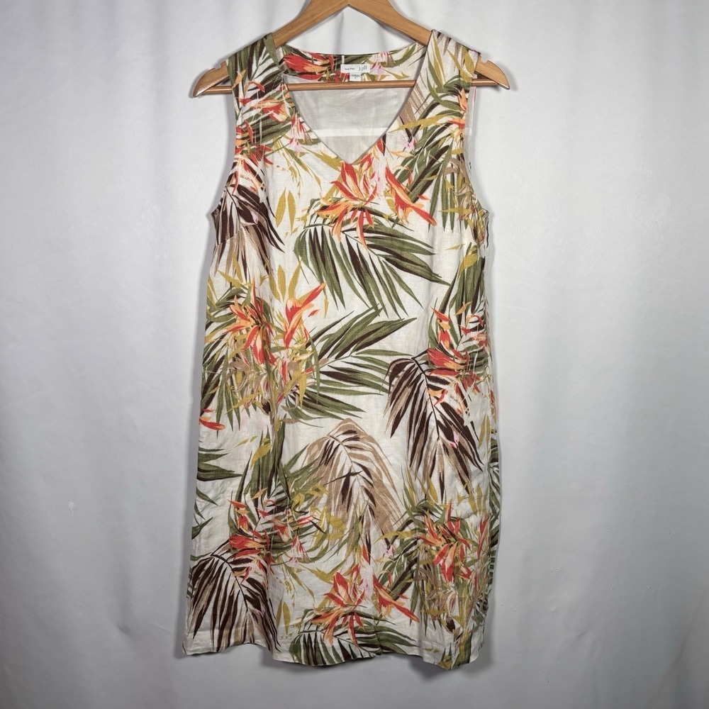 J Jill Love Linen Dress Small Resort Hawaiian Tropical Beach Vacation Pockets